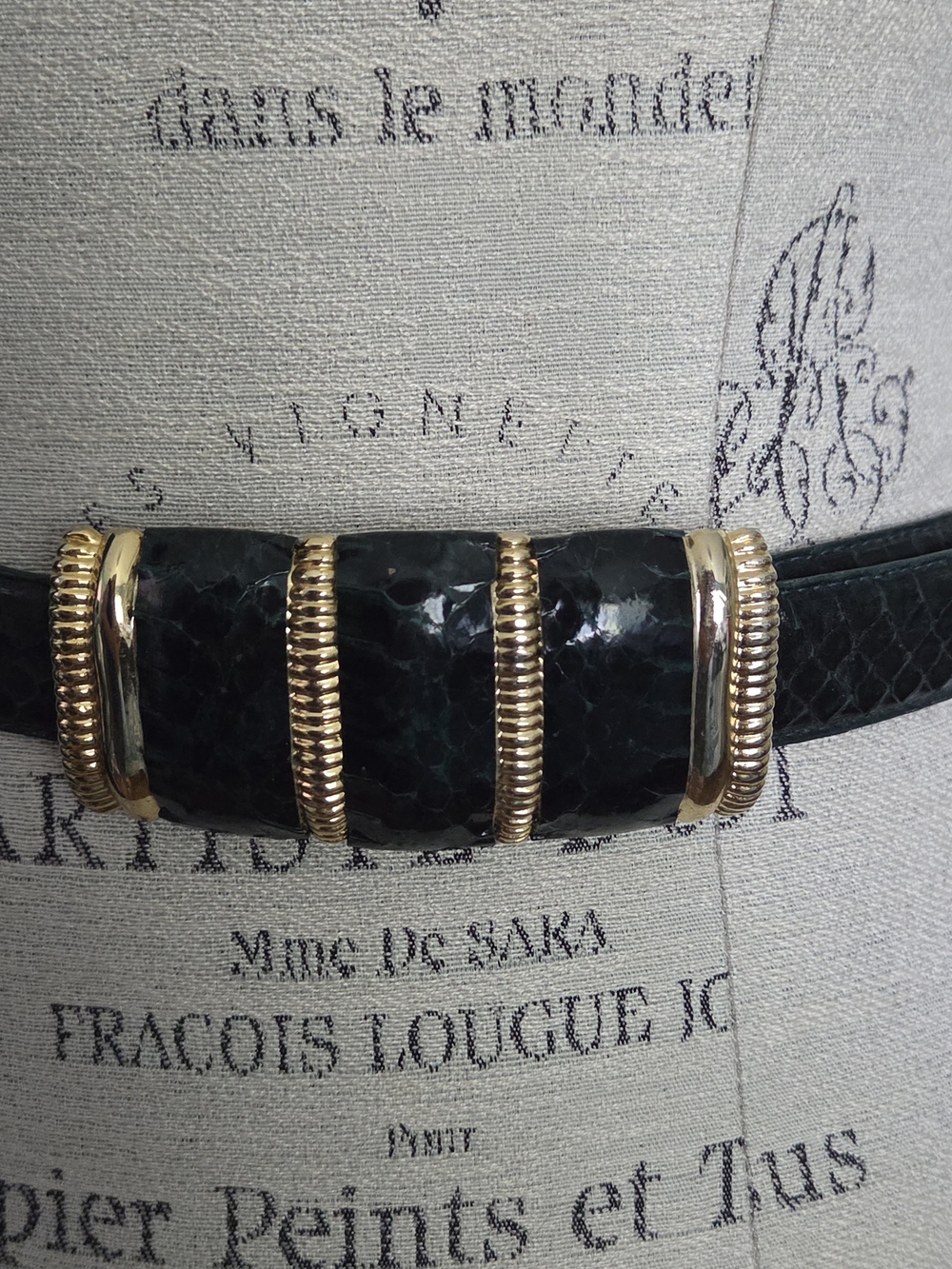 Milor Dark Green Snakeskin Belt with Gold Accents